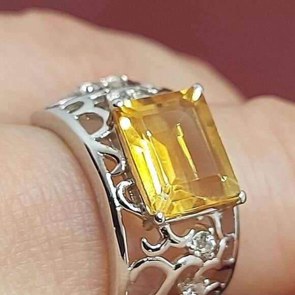 Natural Yellow Citrine‎ 10x8mm & White Topaz 925 Sterling Silver Ring Sz… - Picture 10 of 11